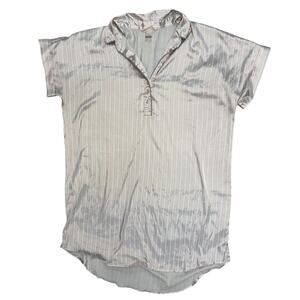 Victoria’s Secret Satin Striped Button‑Front Top 💗 Light Pink & White • Size L